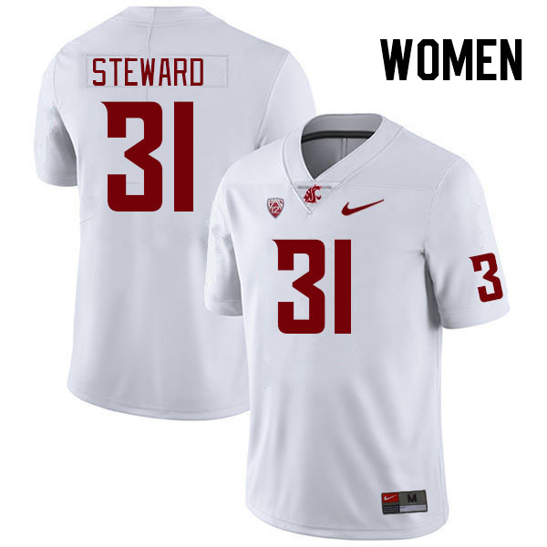 Women #31 Kalani Steward Washington State Cougars College Football Jerseys Stitched Sale-White